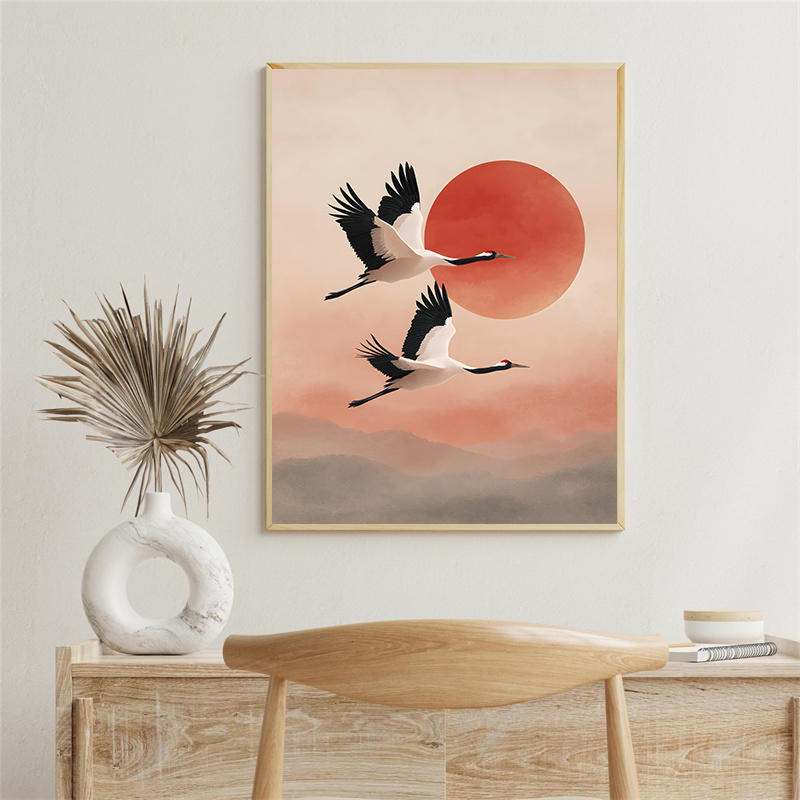 Vintage Crane Flying Birds Flo - Japanese Lifestyle Japanese recension och pris